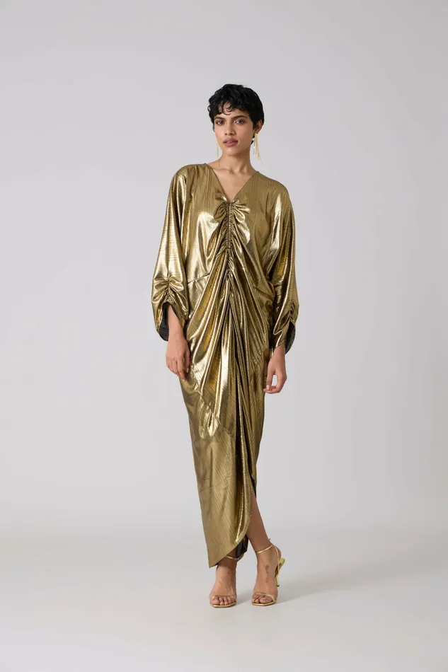 Scarlet Sage Dresses Ezra Kaftan 8211 Metallic Dark Gold 8211 Women