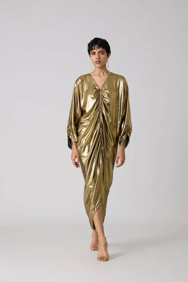 Scarlet Sage Dresses Ezra Kaftan 8211 Metallic Dark Gold 8211 Women