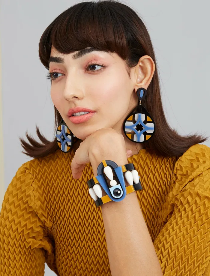 Scarlet Sage Gissa Bicalho Tiled Hortensia 8211 Blue Mustard 8211 Women