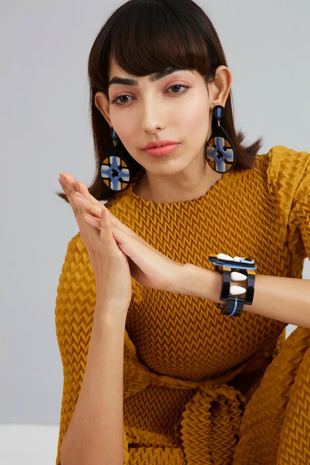 Scarlet Sage Gissa Bicalho Tiled Hortensia 8211 Blue Mustard 8211 Women