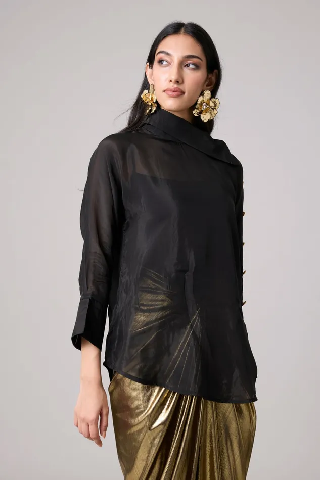 Scarlet Sage Tops Erica Organza Shirt 8211 Black 8211 Women