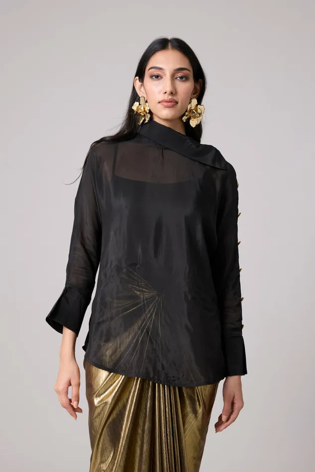 Scarlet Sage Tops Erica Organza Shirt 8211 Black 8211 Women