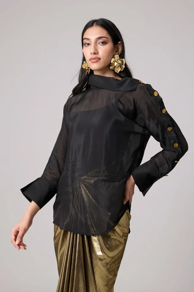 Scarlet Sage Tops Erica Organza Shirt 8211 Black 8211 Women