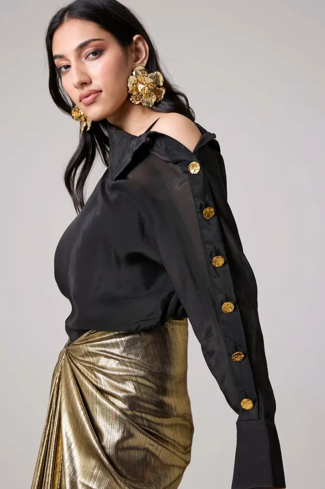 Scarlet Sage Tops Erica Organza Shirt 8211 Black 8211 Women