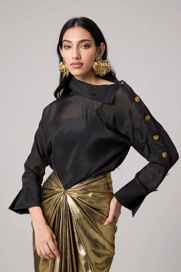 Scarlet Sage Tops Erica Organza Shirt 8211 Black 8211 Women