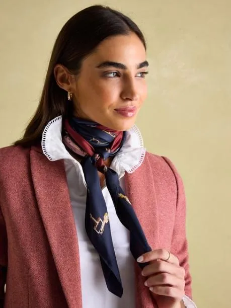 Scarves Women Joules Navy Silk Square Scarf