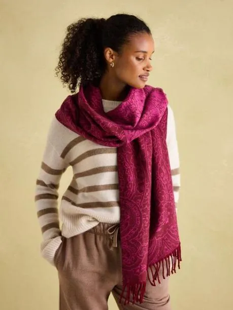 Scarves Women Joules Pink and Plum DoubleSided Jacquard Scarf