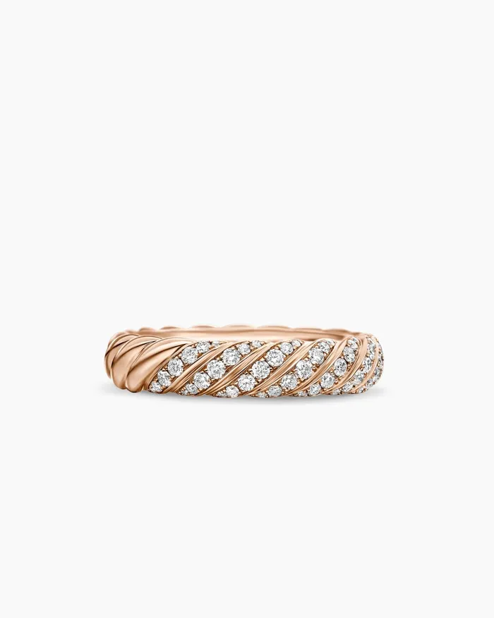 Sculpted Cable Band Ring In 18K Rose Gold With Diamonds 46mm Women David Yurman Band Sculpted Cable Band Ring In 18K Rose Gold With Diamonds 46mm Women David Yurman Band