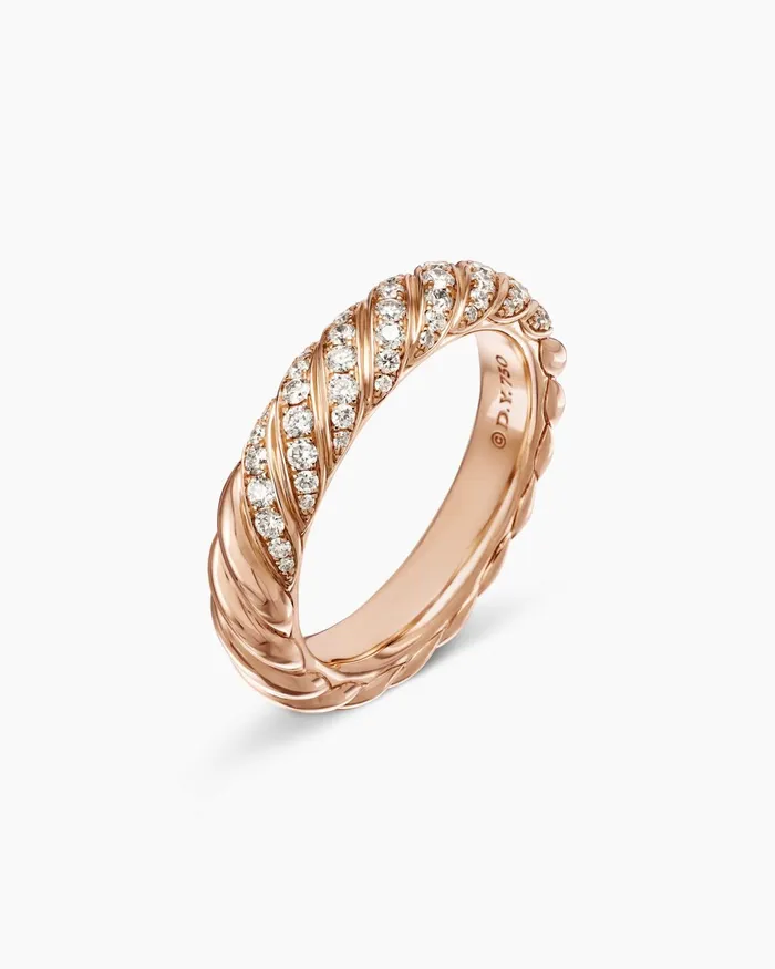 Sculpted Cable Band Ring In 18K Rose Gold With Diamonds 46mm Women David Yurman Band Sculpted Cable Band Ring In 18K Rose Gold With Diamonds 46mm Women David Yurman Band