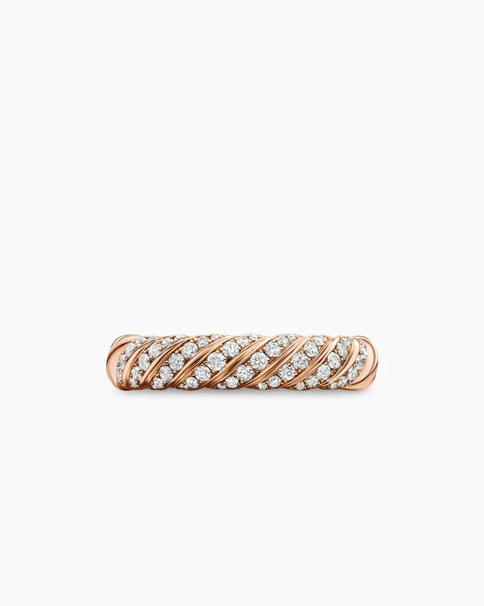 Sculpted Cable Band Ring In 18K Rose Gold With Diamonds 46mm Women David Yurman Band Sculpted Cable Band Ring In 18K Rose Gold With Diamonds 46mm Women David Yurman Band