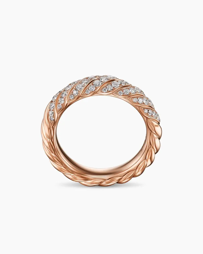 Sculpted Cable Band Ring In 18K Rose Gold With Diamonds 46mm Women David Yurman Band Sculpted Cable Band Ring In 18K Rose Gold With Diamonds 46mm Women David Yurman Band