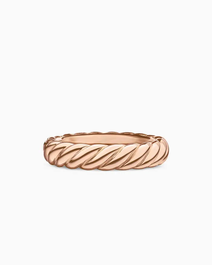 Sculpted Cable Band Ring In 18K Rose Gold With Diamonds 46mm Women David Yurman Band Sculpted Cable Band Ring In 18K Rose Gold With Diamonds 46mm Women David Yurman Band