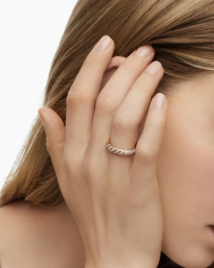 Sculpted Cable Band Ring In 18K Rose Gold With Diamonds 46mm Women David Yurman Band Sculpted Cable Band Ring In 18K Rose Gold With Diamonds 46mm Women David Yurman Band