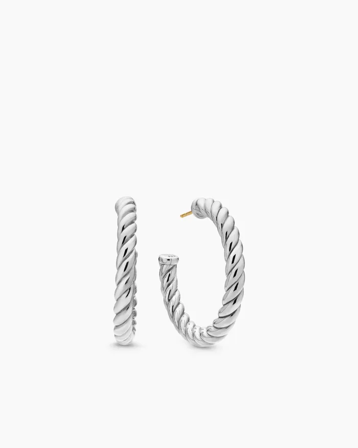 Sculpted Cable Hoop Earrings In Sterling Silver 40mm Women David Yurman Hoop