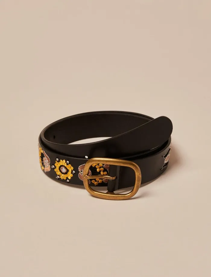 Sequin Beaded Floral Belt 9155 Antique Black Coal Women Lucky Brand Belts