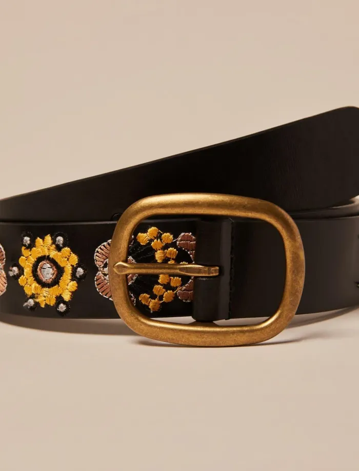 Sequin Beaded Floral Belt 9155 Antique Black Coal Women Lucky Brand Belts
