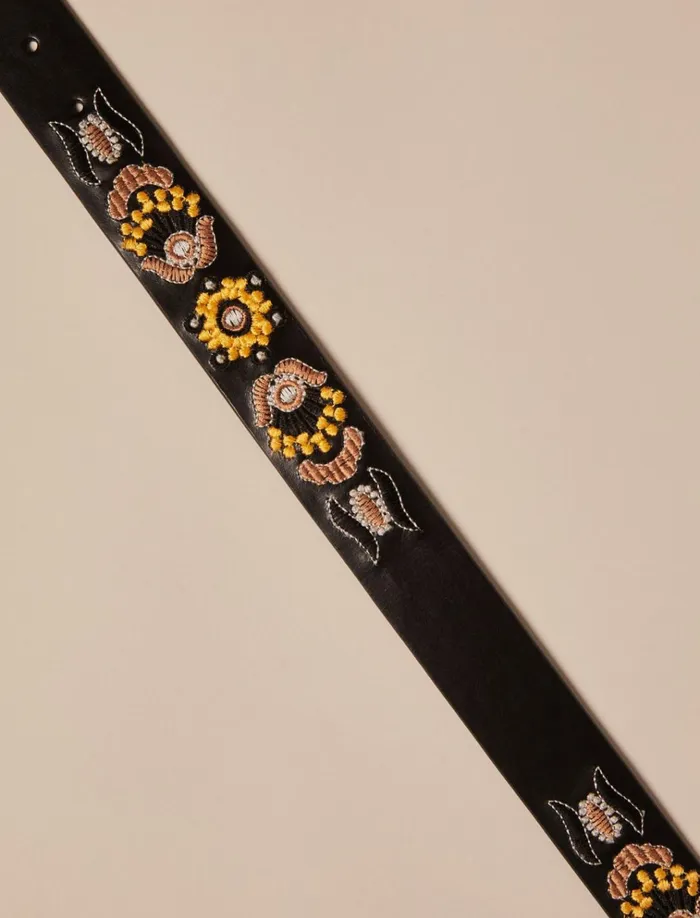 Sequin Beaded Floral Belt 9155 Antique Black Coal Women Lucky Brand Belts