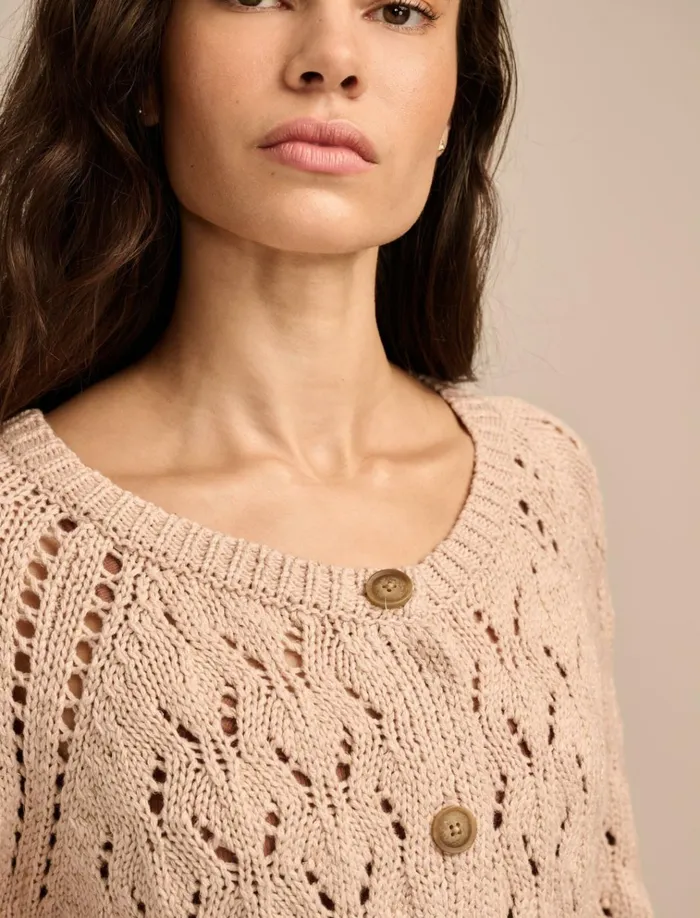 Shine Pointelle Cardigan Rose Smoke Women Lucky Brand Sweaters and Sweatshirts