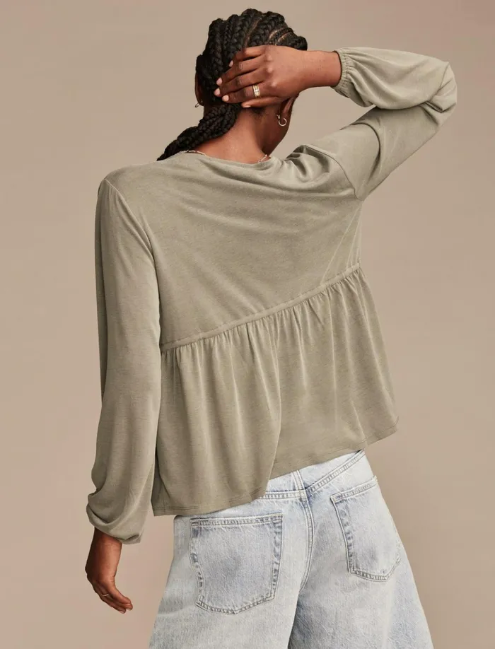 Shirred Tie Front Sandwash Top Dusty Olive Women Lucky Brand Blouses