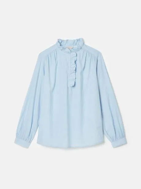 Shirts and Blouses Women Joules BlueWhite Cotton Ruffle Blouse