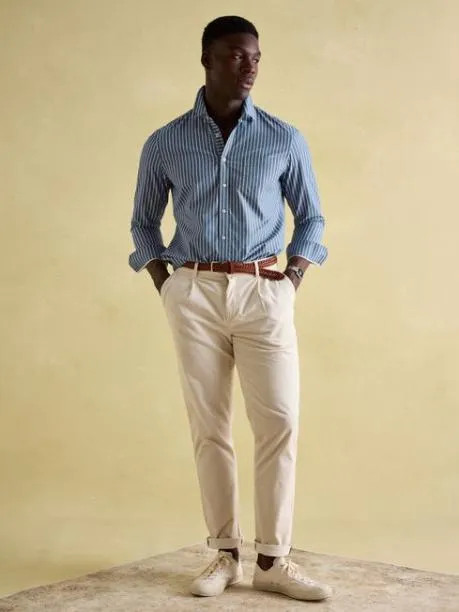 Shirts Men Joules Blue Striped Cotton Poplin Shirt
