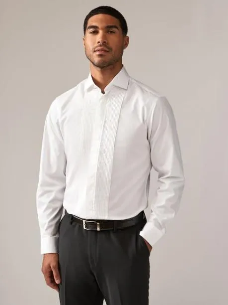 Shirts Men Joules White Pleated Bib Front Dress Shirt