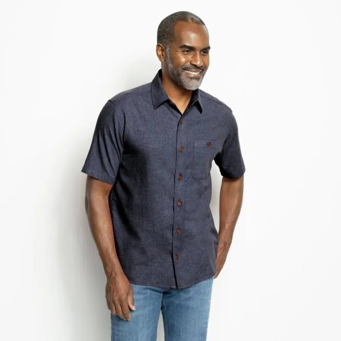 Shirts Men Orvis HempTENCEL Stretch ShortSleeved Shirt Navy