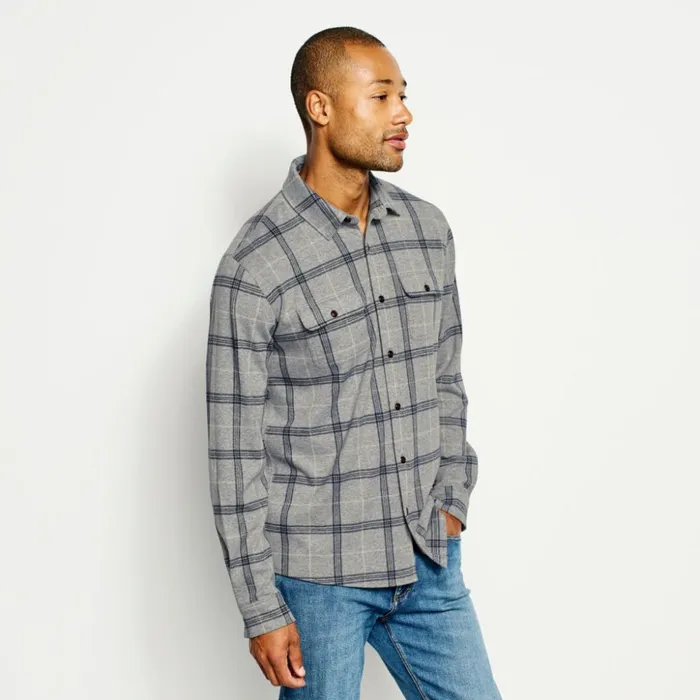 Shirts Men Orvis Snowy River Brushed Knit LongSleeved Shirt Navygreen Plaid