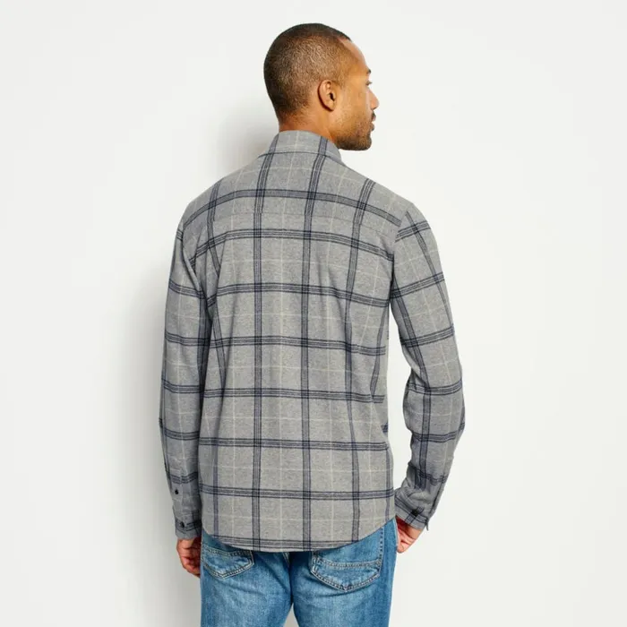 Shirts Men Orvis Snowy River Brushed Knit LongSleeved Shirt Navygreen Plaid