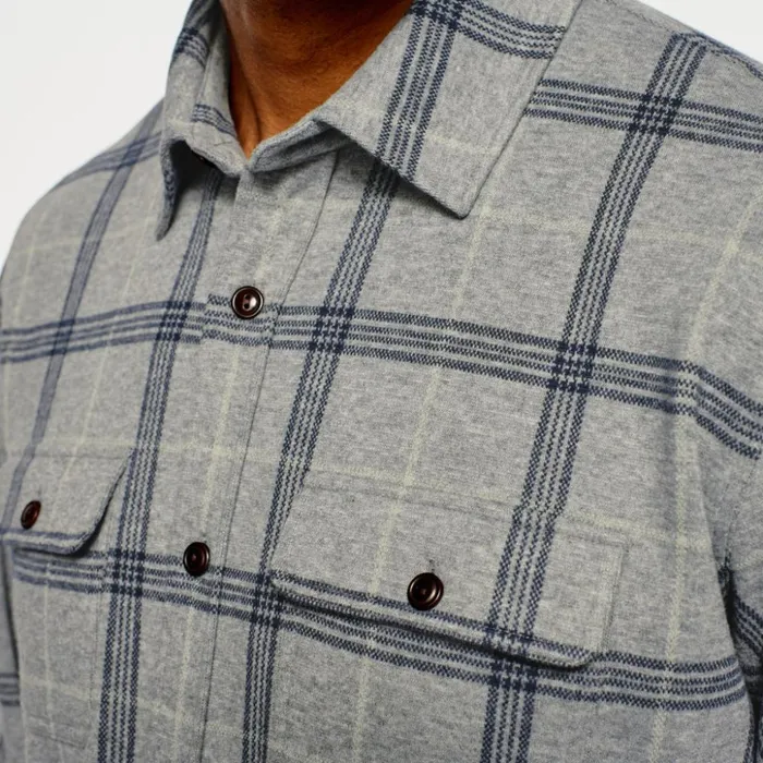 Shirts Men Orvis Snowy River Brushed Knit LongSleeved Shirt Navygreen Plaid