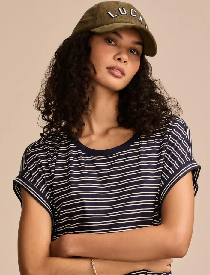 Short Sleeve Sandwash Dolman Tee Navy Stripe Women Lucky Brand Knit Tops