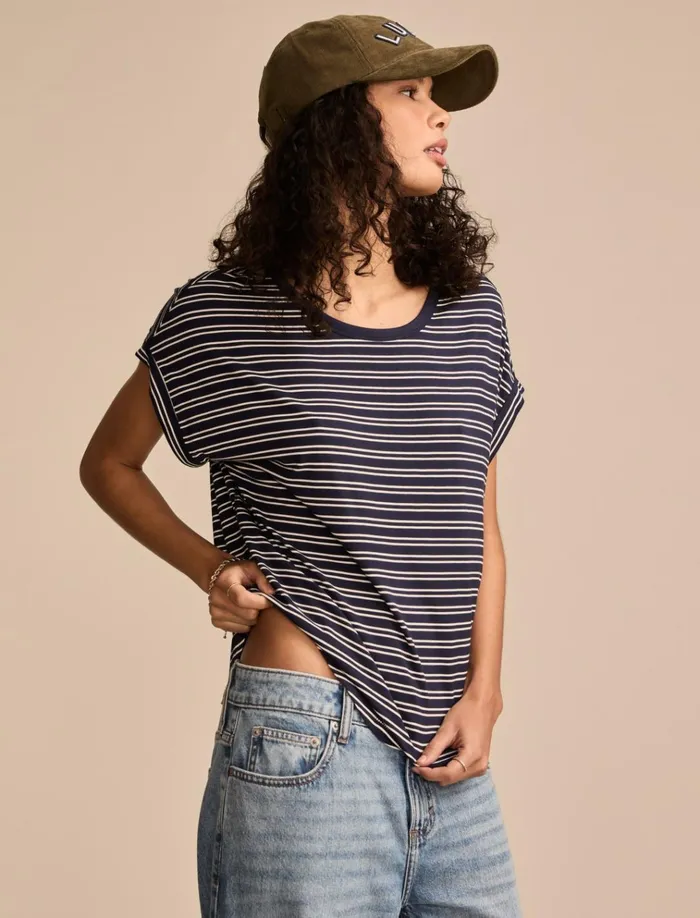 Short Sleeve Sandwash Dolman Tee Navy Stripe Women Lucky Brand Knit Tops