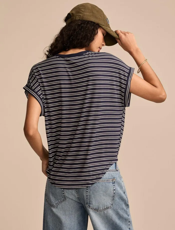 Short Sleeve Sandwash Dolman Tee Navy Stripe Women Lucky Brand Knit Tops