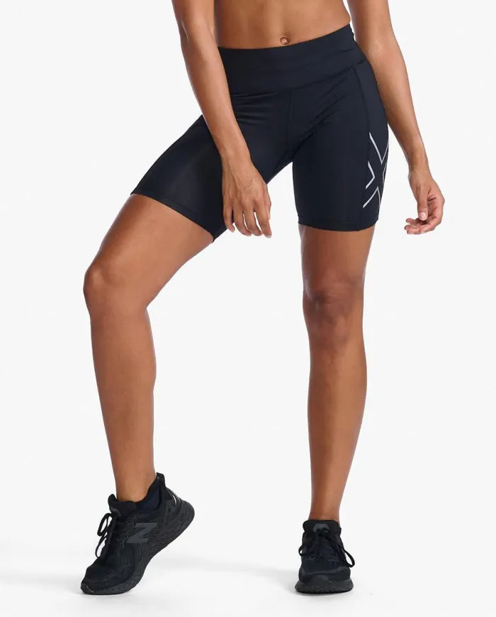 Shorts Womens 2XU Aero MidRise Compression 6034 Shorts Blacksilver Reflective