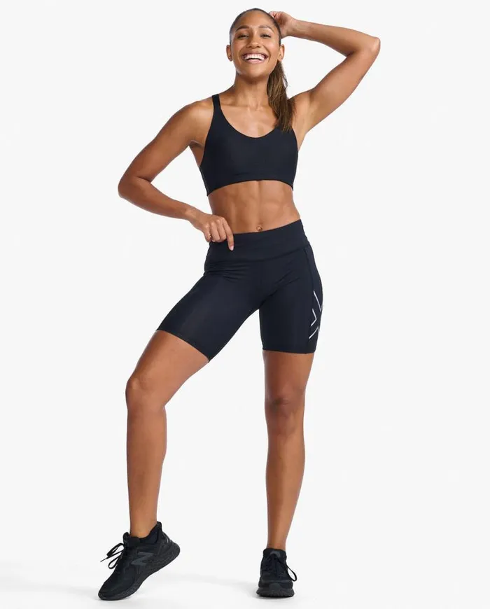 Shorts Womens 2XU Aero MidRise Compression 6034 Shorts Blacksilver Reflective