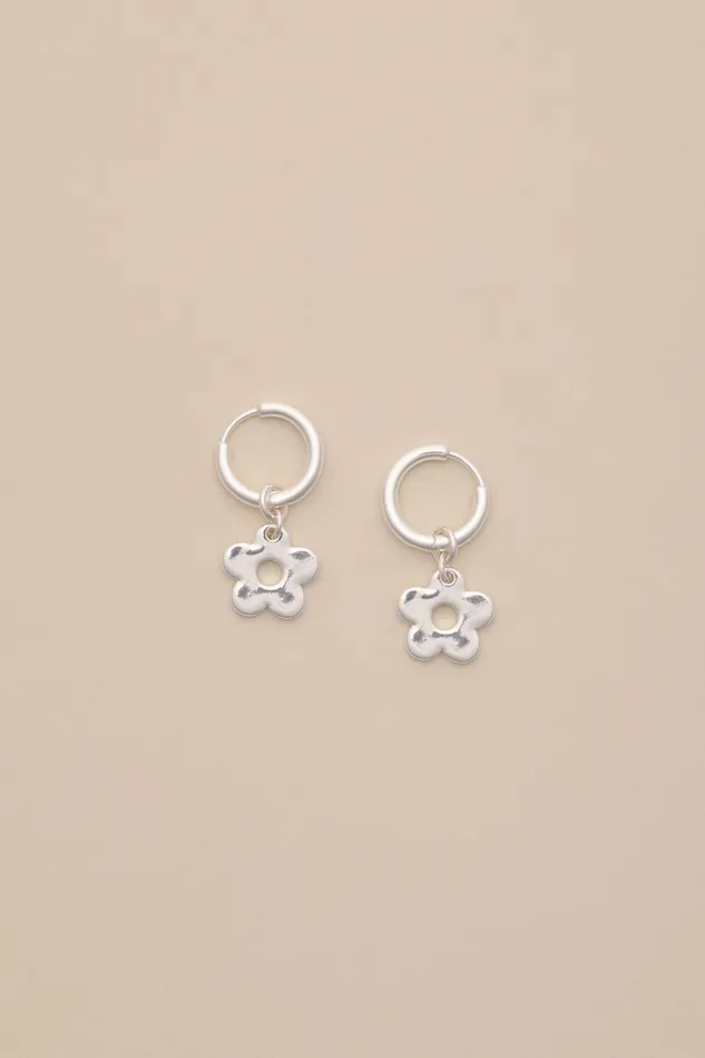 Silver Daisy Charm Hoops Silver Women Lucky Brand Jewelry