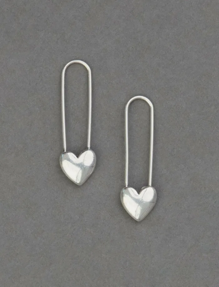 Silver Safety Pin Heart Earrings Silver Women Lucky Brand Jewelry
