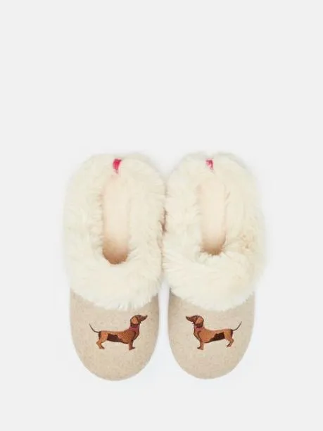 Slippers Women Joules Natural Dachshund Embroided Slippers