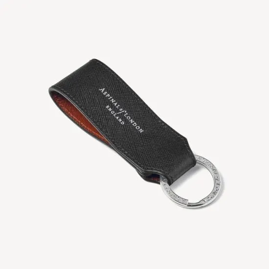 Small Leather Loop Keyring Black and Tan Saffiano MenWomen Aspinal Of London Key Rings