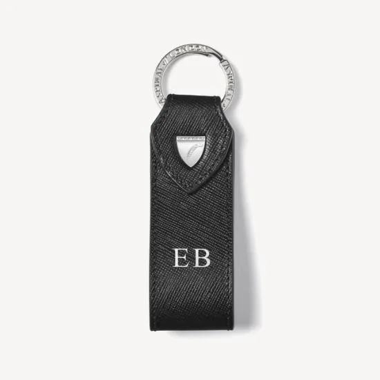 Small Leather Loop Keyring Black and Tan Saffiano MenWomen Aspinal Of London Key Rings