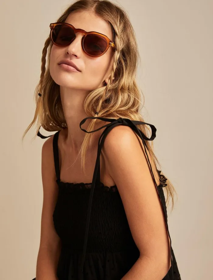 Smocked Bodice Tie Strap Cami Black Dot Women Lucky Brand Blouses