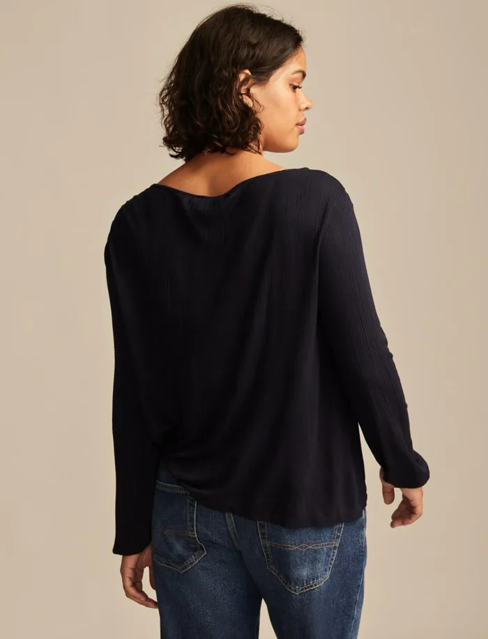 Smocked Lace Yoke Henley Dress Blues Women Lucky Brand Blouses