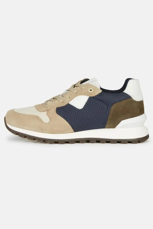 Sneakers Men Boggi Milano Beige Trainers In Leather And Technical Fabric Sand