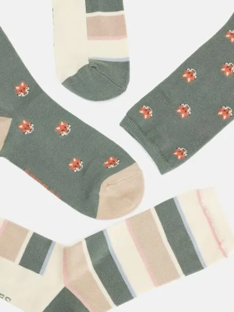 Socks Women Joules KhakiGrey 2 Pack Socks Size 48