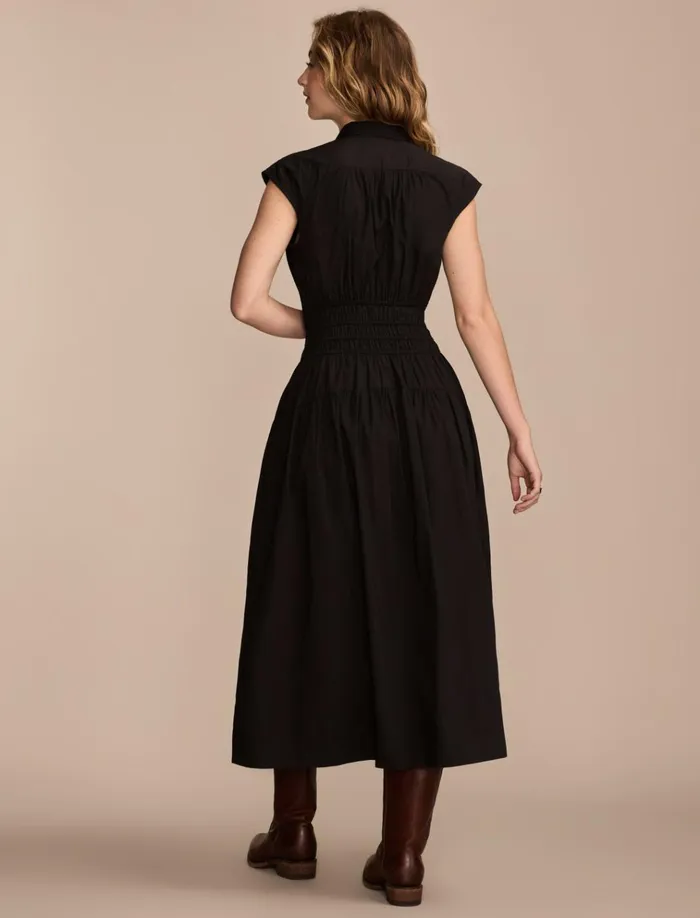 Solid Smocked Dropped Waist Midi Dress Caviar Women Lucky Brand Dresses
