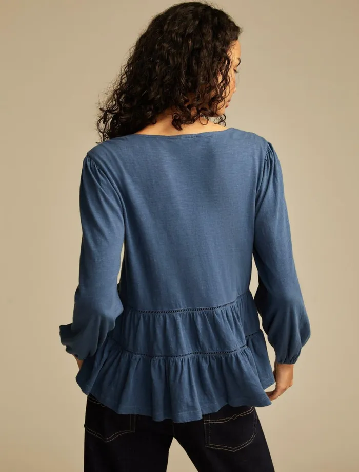 Square Neck Embroidered Peasant Top Mood Indigo Women Lucky Brand Blouses