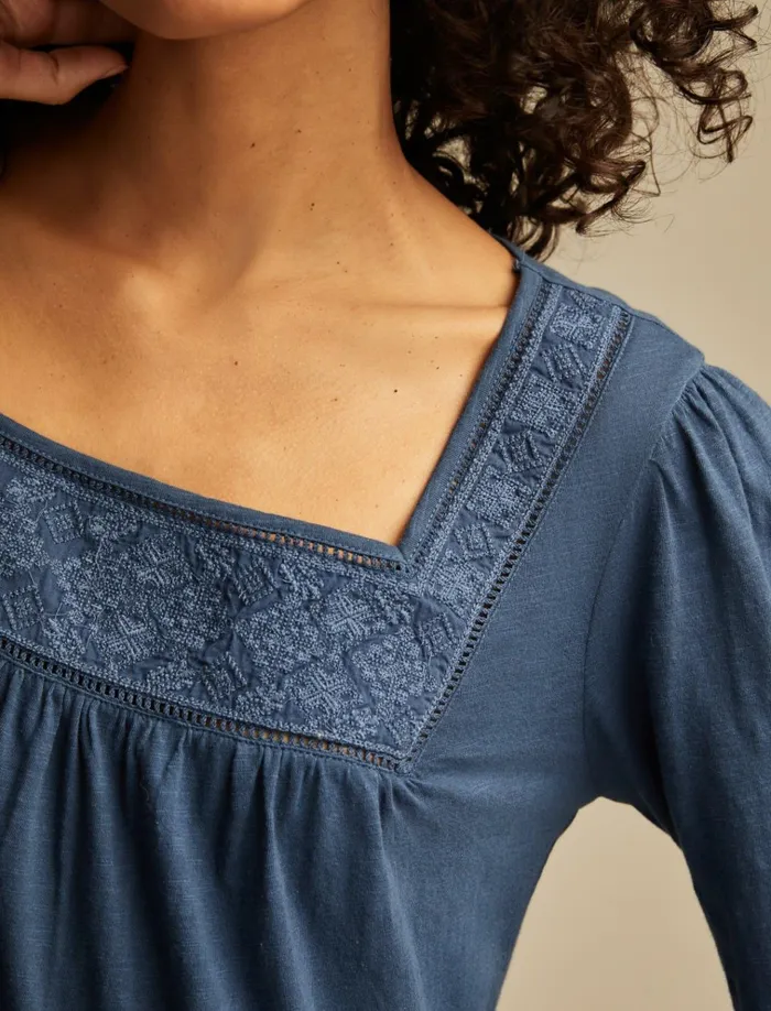 Square Neck Embroidered Peasant Top Mood Indigo Women Lucky Brand Blouses