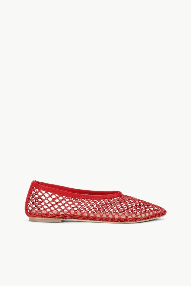 STAUD ALBA BALLET FLAT Red Netting Women Mules and Flats