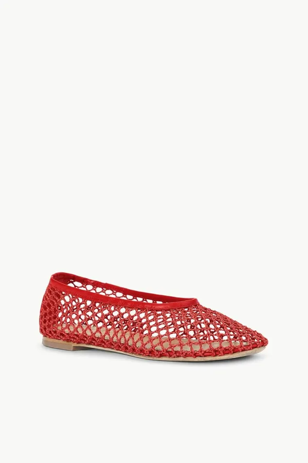 STAUD ALBA BALLET FLAT Red Netting Women Mules and Flats