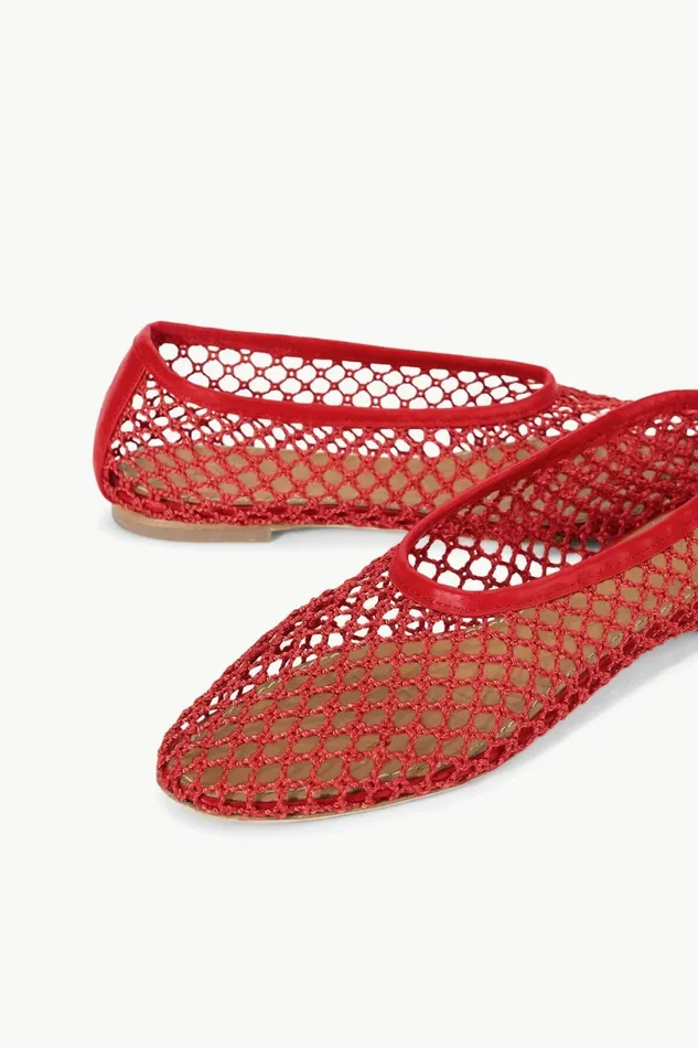 STAUD ALBA BALLET FLAT Red Netting Women Mules and Flats